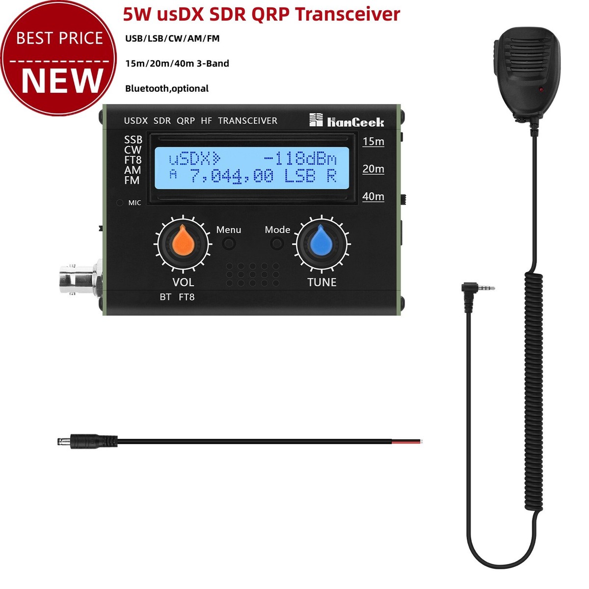 HAMGEEK USDX-CW 5W usDX SDR QRP Transceiver QCX-SSB to SSB 15m/20m/40m  3-Band HF