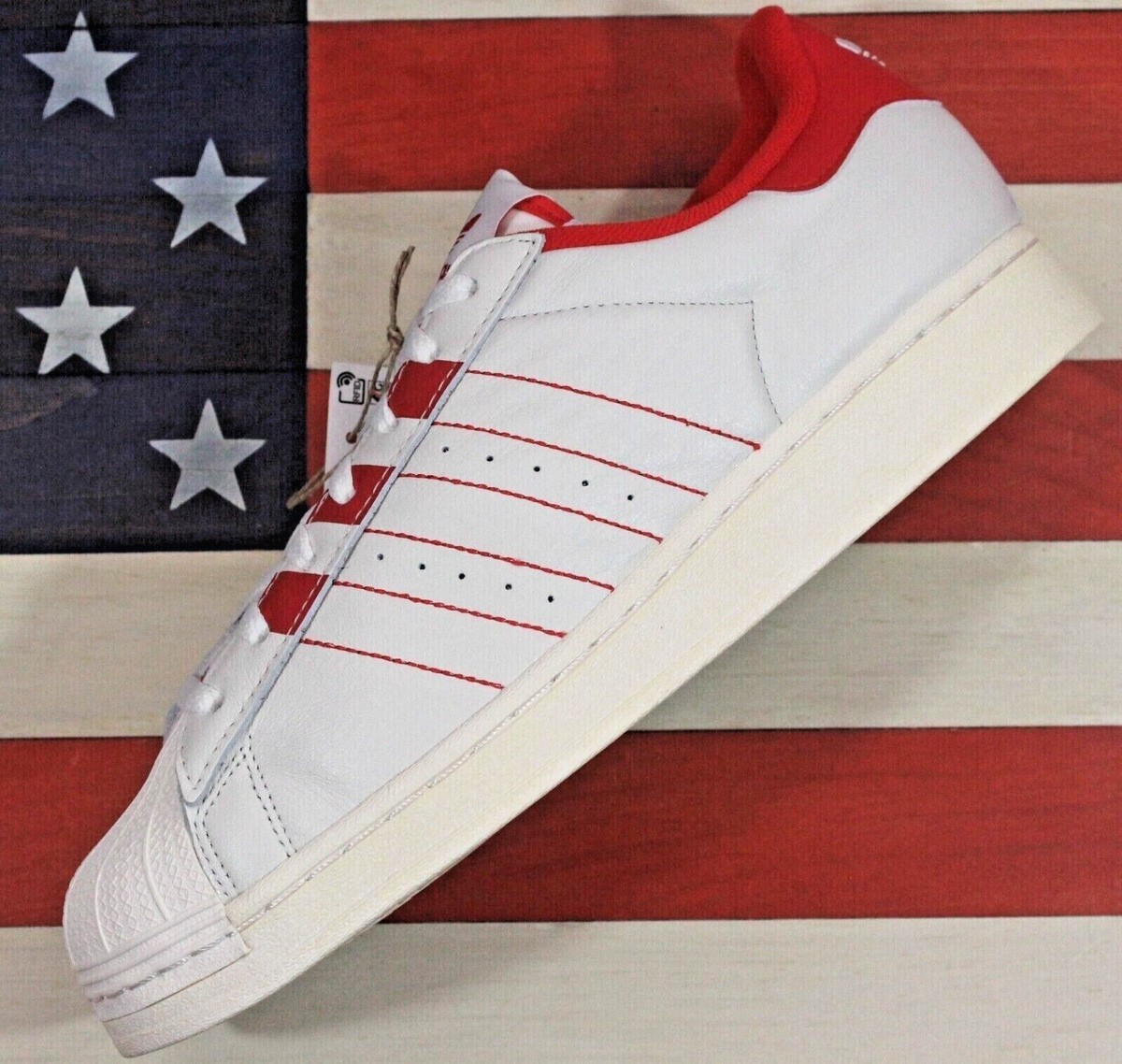 Size 9 - Adidas Superstar White Vivid Red for sale online | eBay