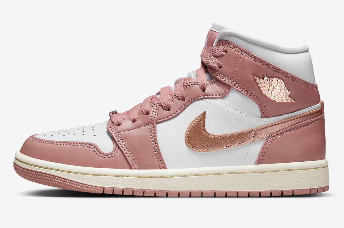 Women's Nike Air Jordan 1 Mid SE Red Stardust Metallic Women's Nike Air Jordan 1 Mid SE Red Stardust Metallic
