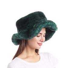 Women's Snakeskin Print Faux Fur Bucket Hat Winter Warmer Fisherman Cap 0 Green