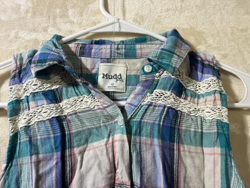 Mudd Plaid Tank Collar Shirt Multicolored Girl's Medium 12 - Picture 4 of 7
