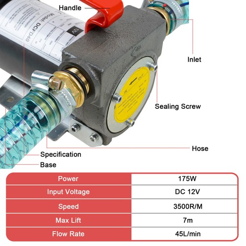 12V Diesel Transfer Pump Extractor Oil Fuel Electric Bowser Auto Car DC 45L/min - Picture 10 of 11