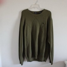 IZOD Sweater Men's Large Pullover Green Classic Crewneck Knit Diamond Pattern