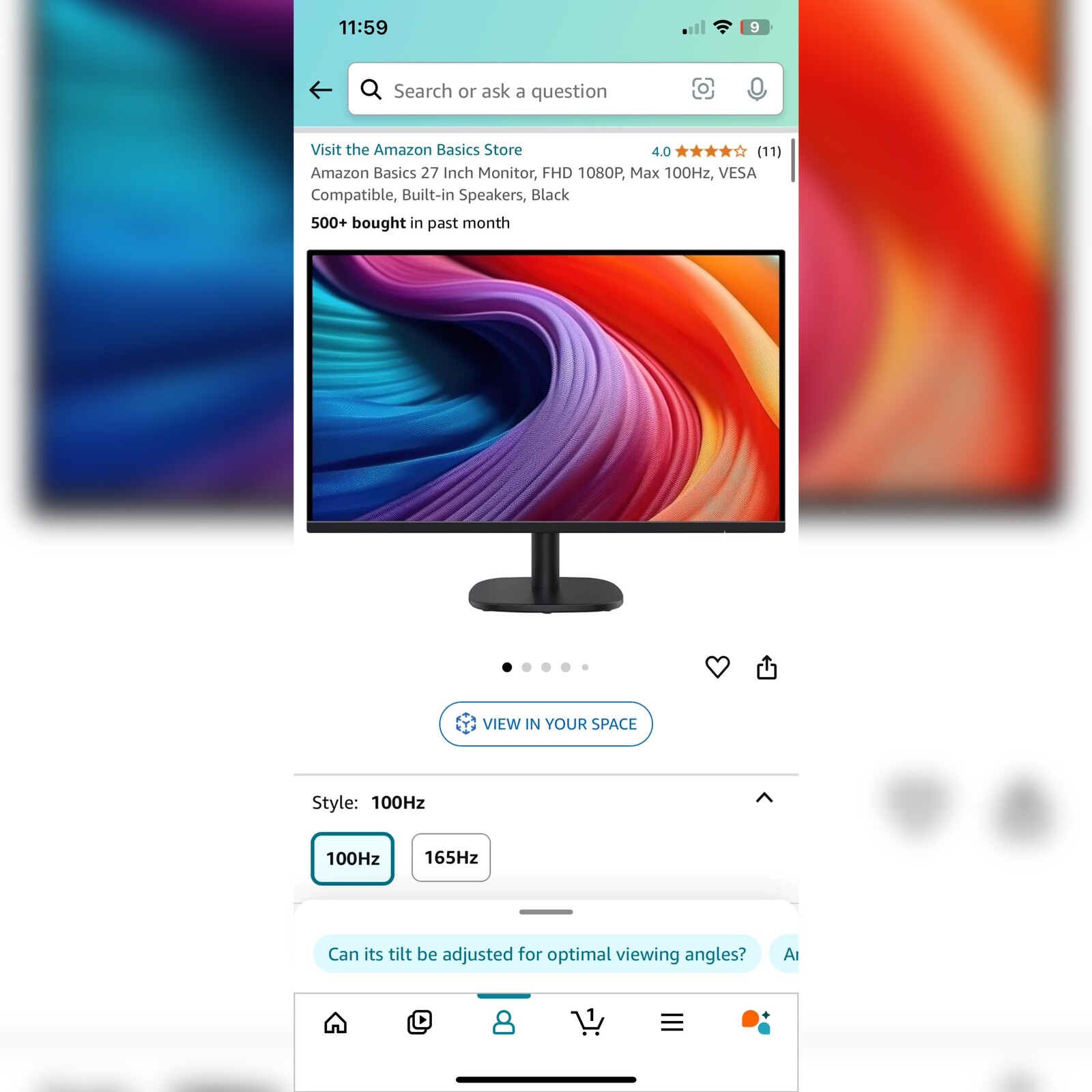 Computer Monitor Amazon Basics 27 Inch, FHD 1080P, 100Hz, VESA ...