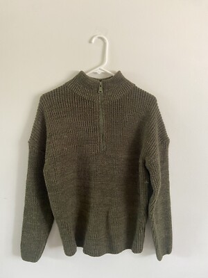 EVALESS Green Sweater Waffle Knit Long Sleeve Quarter Zip WOMENS SMALL