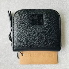 Steve Madden BCARDY NUTSHELL Half Zip Around Wallet Cards Slip Black 4" X 3.5"