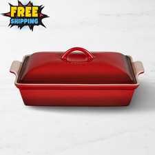 Le Creuset Heritage Stoneware Rectangular Covered Casserole 4 Qt Cerise Red