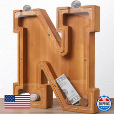 Wooden Letter Piggy Bank for Kids  Adults - Large 26 Alphabet Money Bank