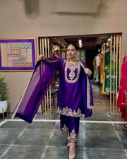 Pakistani Purple Wedding Suit Heavy Bridal Party Designer Indian Salwar Kameez