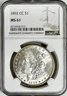 1892 CC MORGAN SILVER DOLLAR NGC MS61