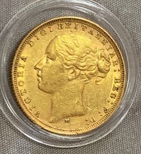 1879, Full Sovereign, Australia, Melbourne, Young Victoria, Gold Coin.