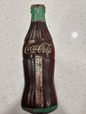 Vintage COCA COLA Tin Metal Coke Bottle Sign THERMOMETER Donasco 16'' Works 
