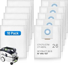 10 Pack 496187 Filter Bag for Festool Dust Extractor CT 26 / CTM 26 E/CTL 26 E