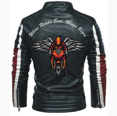 Herren Lederjacke Oberbekleidung Slim Fit Reißverschluss Motorrad Rennen Bike...