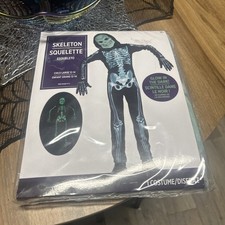 Skeleton Halloween Costume Glow In The Dark Child Large 12-14 Mask Jumpsuit NEW
