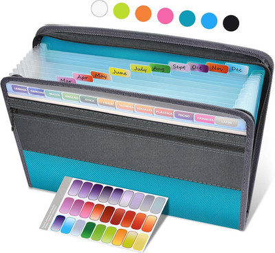 Accordion File Organizer with Safe Zipper, 12 Pocket Expanding File Folder with