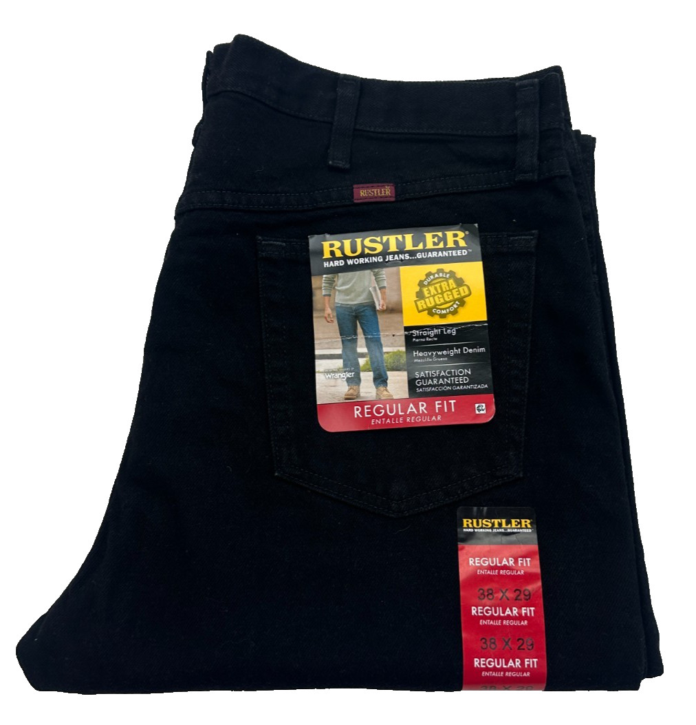 Rustler by Wrangler Regular Fit Straight Heavyweight Men's Jeans W38 L29 Black