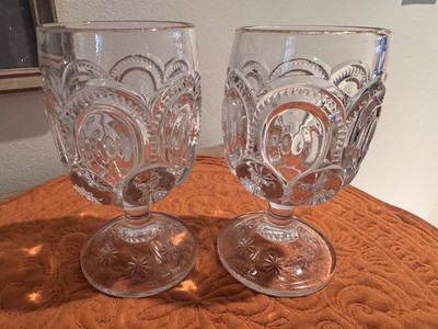 アンティークグラス Moon and Stars Goblets Set 2 Vintage L.E. Smith Moon & Stars Clear Glass 10 Oz Wine Water
