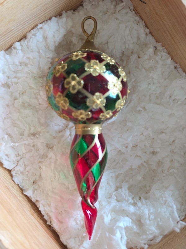 Vintage Komozja Poland Hand-Blown Glass Christmas Ornament in Custom Wooden...