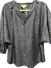 Monsoon Silk Blend Blouse S Navy Blue Oversized Batwing Sleeve Boho Tunic Top