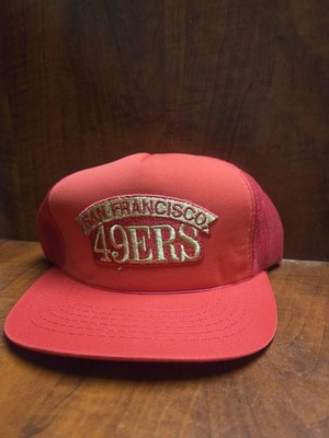 Vtg 80s San Francisco 49ERS Trucker Hat Cap Adult Red Snapback Young An Mesh NFL
