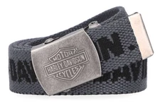 Harley-Davidson Men's H-D Text Bar & Shield Logo Cotton Web Belt, Gray