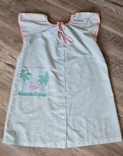 Vtg Nightgown Housecoat Work Shirt Flamingos Pink Teal Size 18W Snaps Ruffled