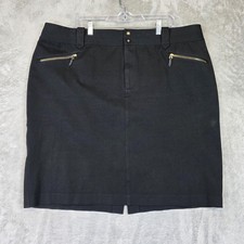 Lauren Ralph Lauren Skirt Womens 20W Black Pencil Zip Pockets Stretch Slit