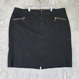 Lauren Ralph Lauren Skirt Womens 20W Black Pencil Zip Pockets Stretch Slit