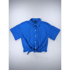 Banana Republic Factory Azure Blue Tie-Front Poplin Crop Shirt SP