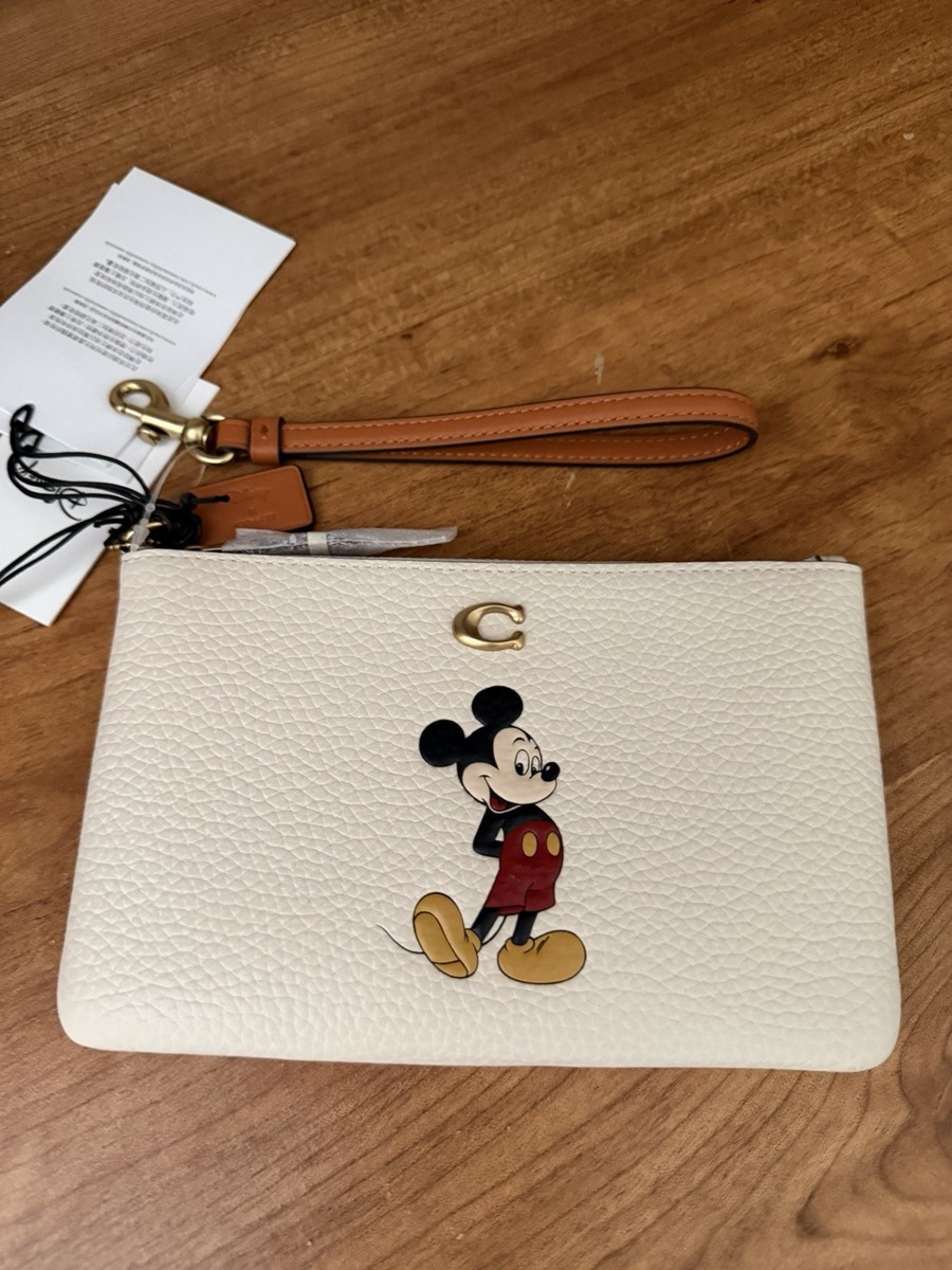 Coach Disney X Mickey Mouse Small Leather Wristlet Chalk CQ782 for