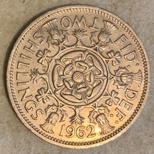 1962 UK British two shilling coin, Queen Elizabeth ll