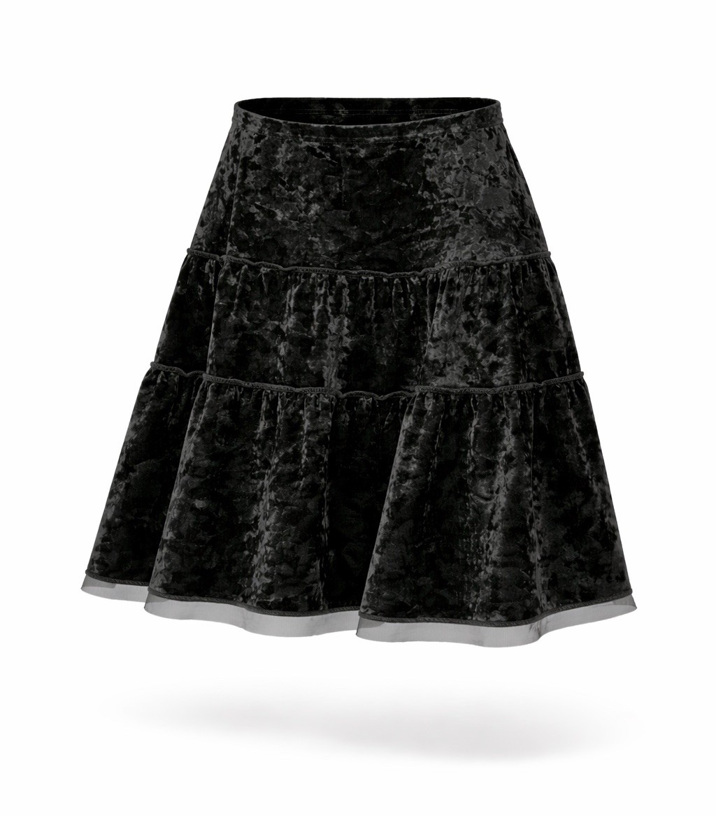 Pantology Black Crush Velvet Tiered Skirt Womens SZ S Whimsigoth Midnight Fairy