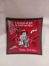 Ashtray Vintage Square Glass 5" Happy Birthday Novelty Tray Flair Trinkets Art 