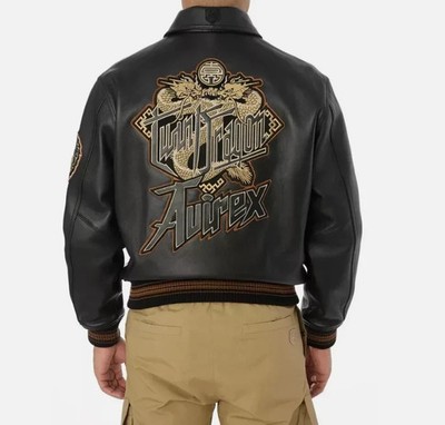 Men s Avirex Black Real Bomber American Flight Jacket Leather Jacket for Men