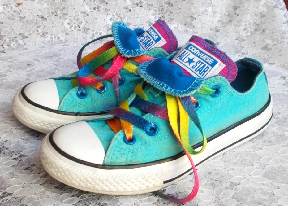 ZAPATILLAS CONVERSE ALL STAR, Turquesa Doble Lengua, Cordones Arco Iris, Niños 13 Foto 4 de 4