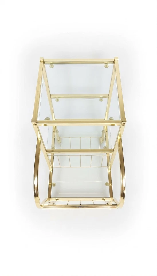 Mesa auxiliar vintage Hollywood Regency de 2 niveles - Mesa auxiliar dorada con estante para revistas Foto 4 de 4