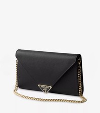 PRADA Black Shoulder Bag with Gold Chain Strap and Gold Hardware