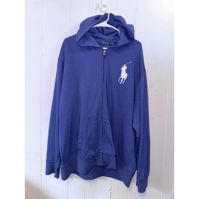 Polo Ralph Lauren Mens XXL Big Pony Full Zip Hoodie Blue Sleeve