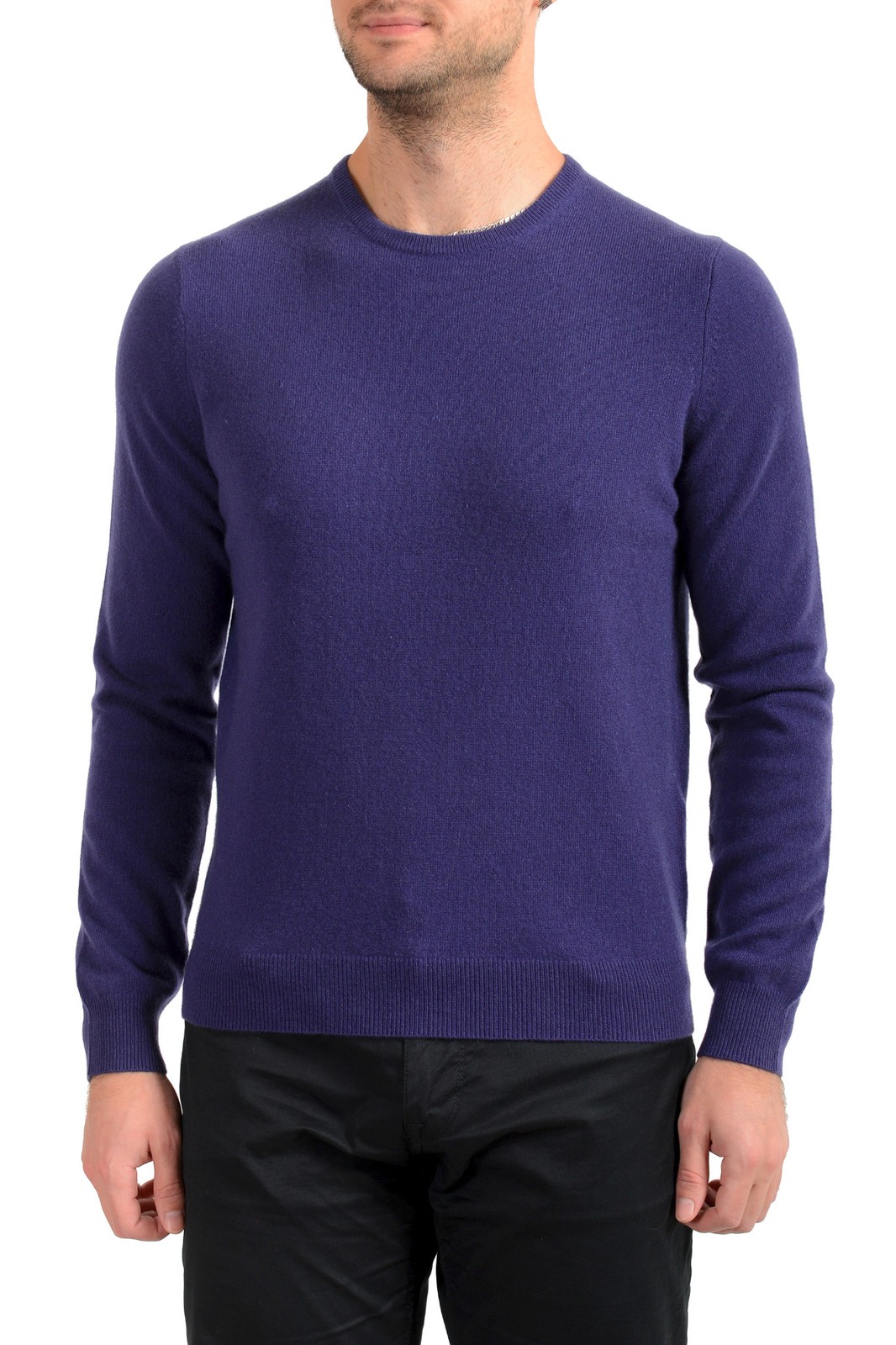 Мужской пуловер с круглым вырезом Malo Optimum фиолетового цвета из 100% кашемира