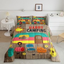 Camper Bedding Comforter Queen Size Happy Camping Comforter Set for Kids Boys...