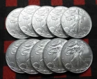 2009 American Silver Eagle $1 Half Roll, 1oz .999 Silver Dollars, 10 BU Coins