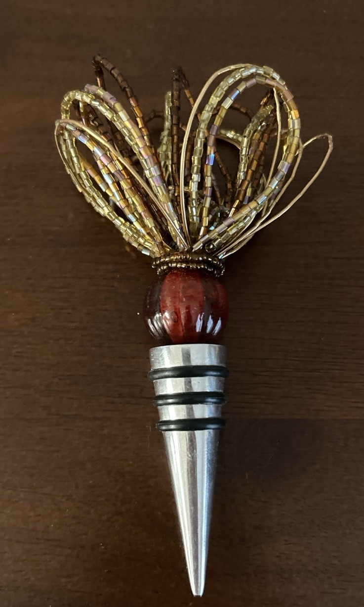 Murano Style Sparkling Rose Gold And Sparkly Beads Red Gold Wine Topper Lot Of 2