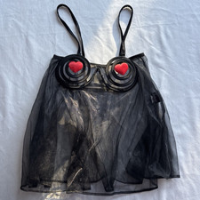 Frederick's of Hollywood Women s Nylon Mesh Sheer Solid Camisole Black/Red OS