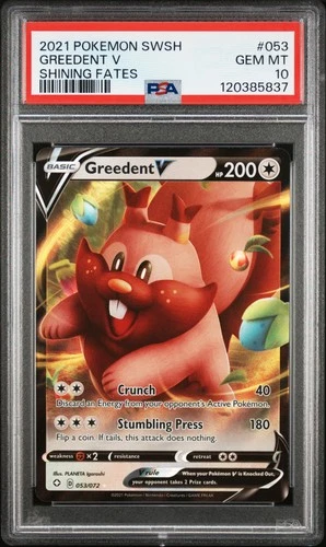 2021 POKEMON SWORD & SHIELD SHINING FATES #053 GREEDENT V PSA 10