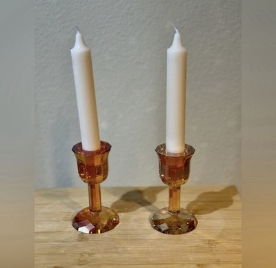 Harvest Shimmer Crystal Facet Candlestick Pair - 4  tall, Simon Designs, Fall