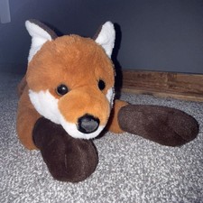FAO Schwarz Lying Fox Plush Stuffed Animal Brown White Soft Toy