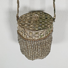 Vtg Art Deco Prong Set Crystal Rhinestone Silver Tone Clutch Evening Bag Flapper