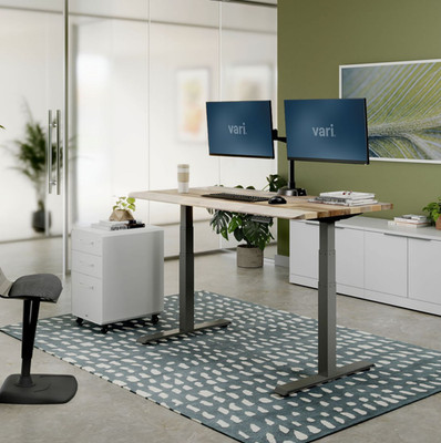 Vari Electric Standing Desk with ComfortEdge Reclaimed Wood/Slate 60x30 - NEW