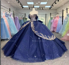 Newest Quinceanera Dresses Navy Blue Sweet 16 XV Birthday Party Ball Gowns